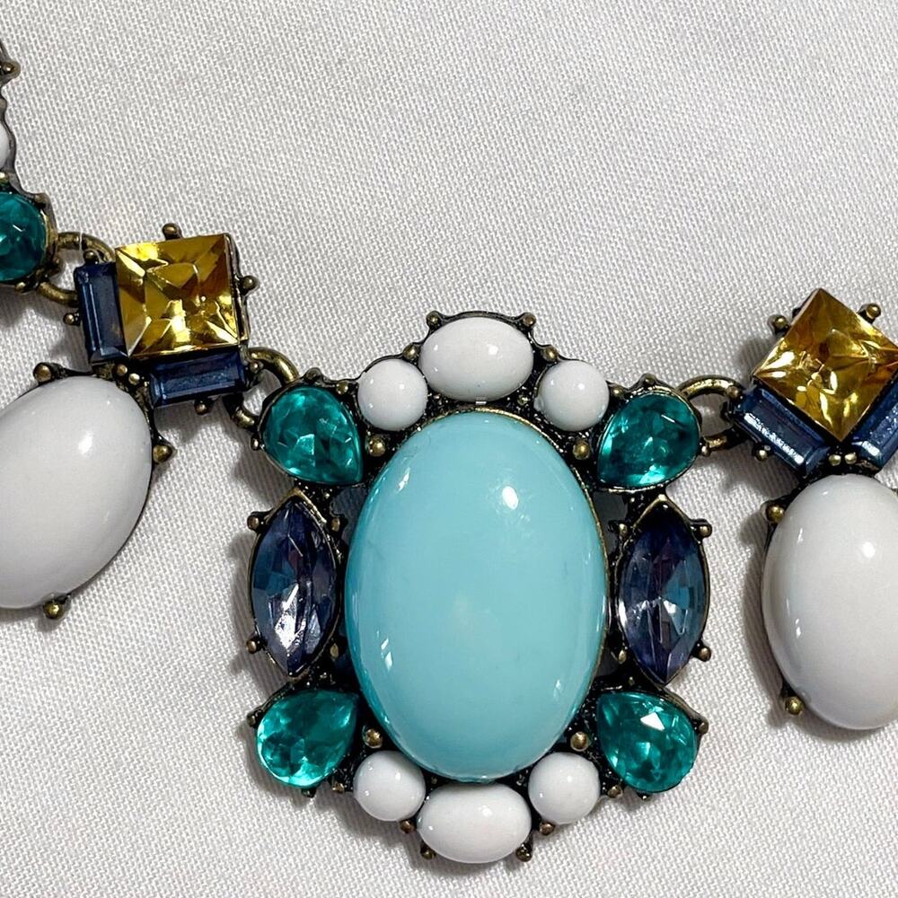 Sugarfix by Baublebar Statement Necklace Blue White Aqua Rhinestone Beaded - Picture 8 of 9